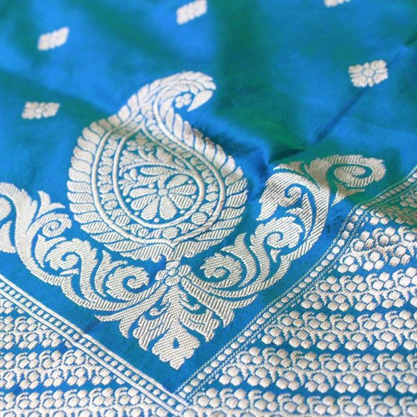 Green-Royal Blue Pure Katan Silk Banarasi Handloom Dupatta Fashion