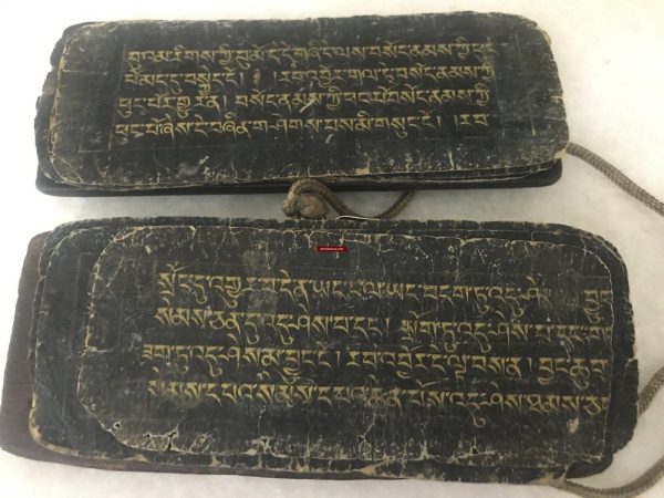 1293 Antique Tibetan Handwritten Manuscript in Gold on Black Hot on Sale