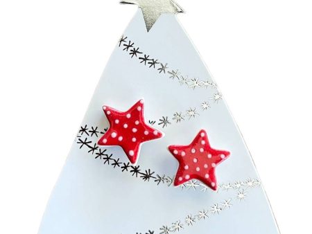 Paper Boat Press Christmas Earrings - Red Spotty Star STUDS Online