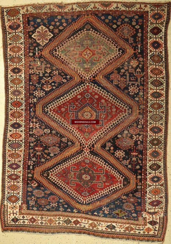 1324 Antique Qashqai Rug with Shekarlu influence For Cheap