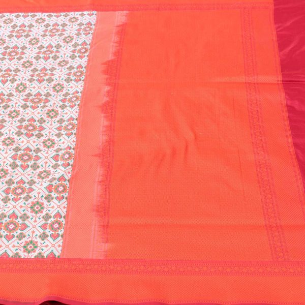 White-Orange Pure Katan Silk Banarasi Patola Handloom Saree For Cheap