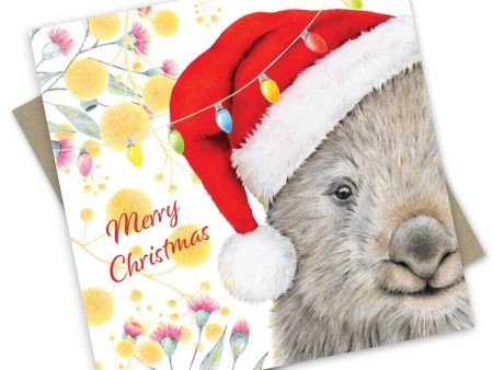 Popcorn Blue Wombat Santa Merry Christmas Card For Sale