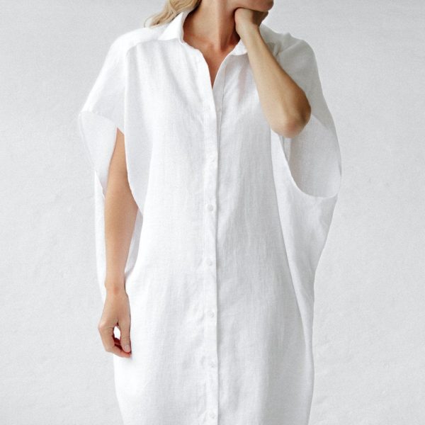 Seaside Tones Rei Linen Dress - White For Cheap