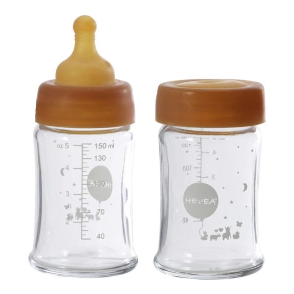 Hevea Wide Neck Glass Baby Bottle 2pk 150ml - Slow Flow 0-3 months Discount