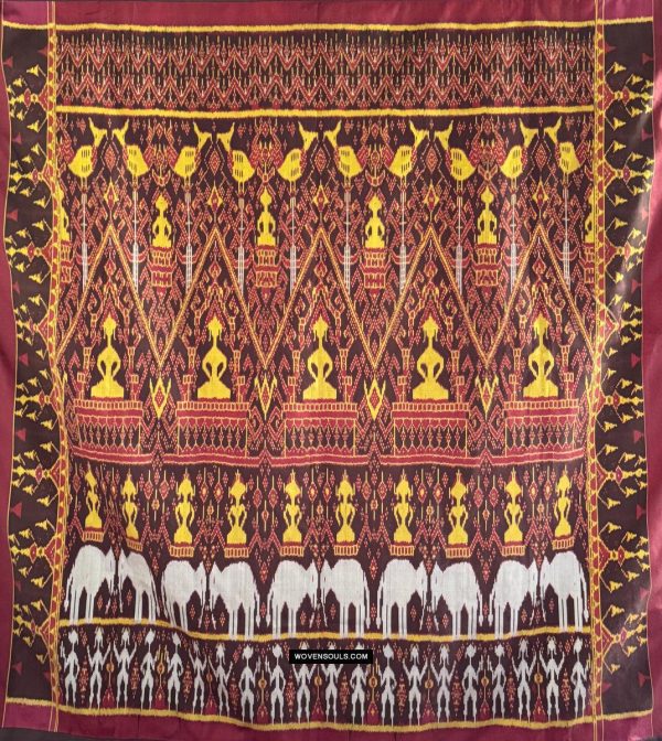 841 B - Fine Pedan Pidan Tie Dye Silk Ikat Temple Banner Wall Art from Cambodia Online now