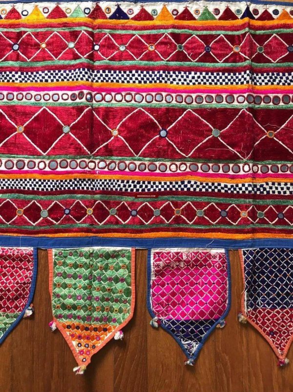 726 Vintage Toran Wall Decor Textile with Silk Floss Embroidery - Gujarat Cheap