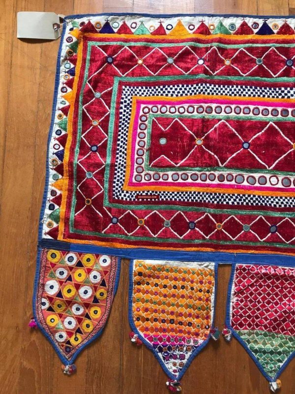 726 Vintage Toran Wall Decor Textile with Silk Floss Embroidery - Gujarat Cheap