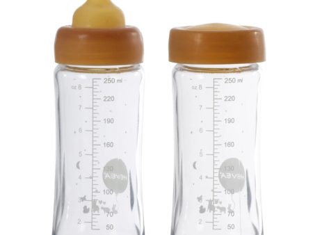 Hevea Wide Neck Glass Baby Bottle 2 Pack 250ml - Medium Flow 3-24 months Online now