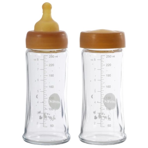 Hevea Wide Neck Glass Baby Bottle 2 Pack 250ml - Medium Flow 3-24 months Online now