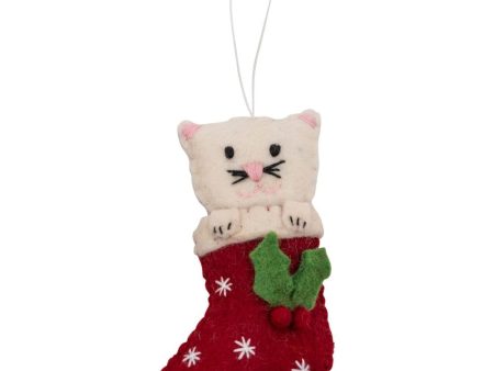 Fairtrade Felt Christmas Decoration - Cat in Stocking Online Sale