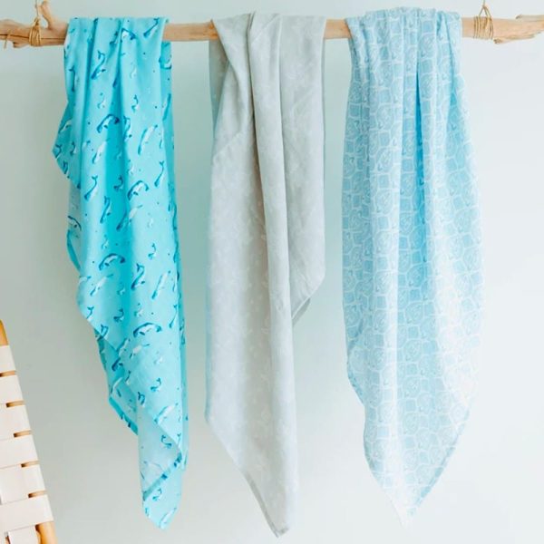 Organic Cotton Muslin Swaddle - Blue Tropics in Mist Blue Online Hot Sale