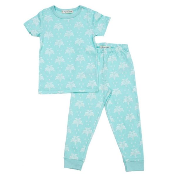 Organic Cotton T-Shirt and Long Leg Pyjama Set - Palms & Pineapples in Island Water Green Online Sale