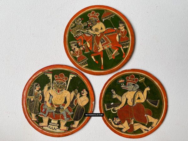 1384-D THREE Large Antique Ganjifa - Premium Face Court Card Online Hot Sale