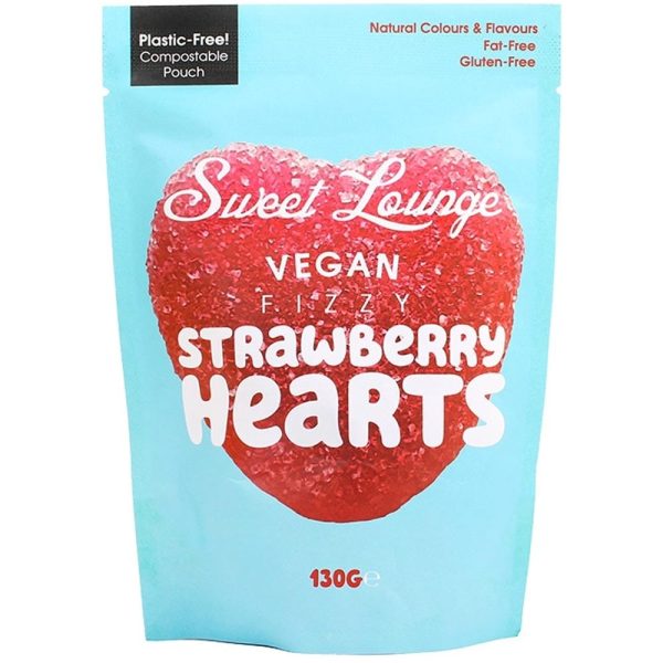 Sweet Lounge Vegan Fizzy Strawberry Hearts 130g For Cheap