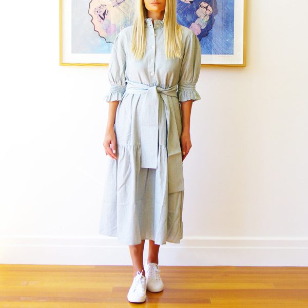 Who s Charlie Lottie Dress - Fine Stripe Sage & White (optional belt) Fashion