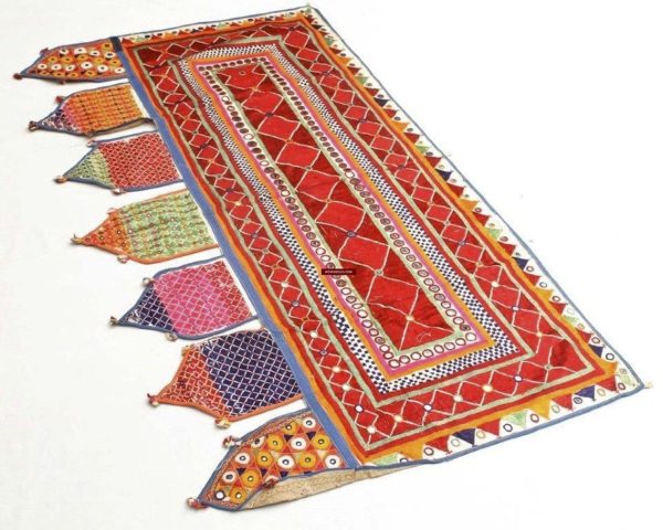 726 Vintage Toran Wall Decor Textile with Silk Floss Embroidery - Gujarat Cheap