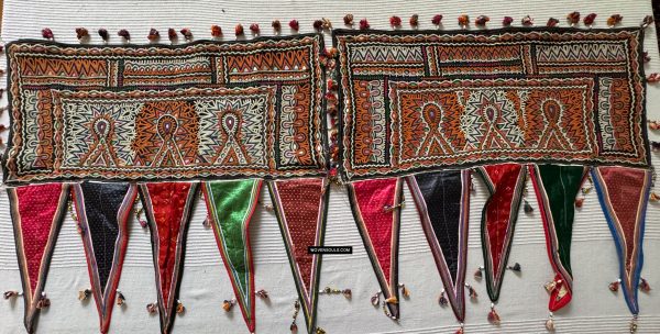 964 Pair of Vintage Debariya Rabari Toran Embroidered Wall Decor Online now