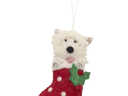 Fairtrade Felt Christmas Decoration - West Highland Terrier in Stocking Discount