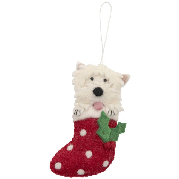 Fairtrade Felt Christmas Decoration - West Highland Terrier in Stocking Discount