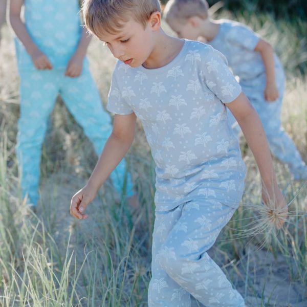 Organic Cotton T-Shirt and Long Leg Pyjama Set - Palms & Pineapples in Grey Online now