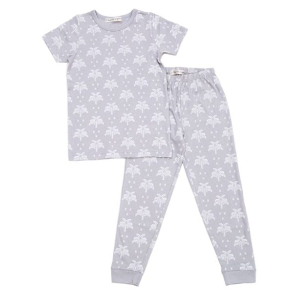 Organic Cotton T-Shirt and Long Leg Pyjama Set - Palms & Pineapples in Grey Online now