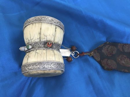 1285-A Rare Antique Tibetan Buddhist Bone Ritual Object Damru Drum Hot on Sale