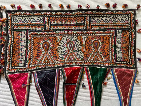 964 Pair of Vintage Debariya Rabari Toran Embroidered Wall Decor Online now