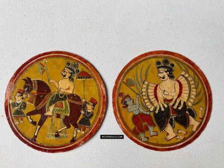 1384-G TWO Large Antique Ganjifa Playing Cards For Sale