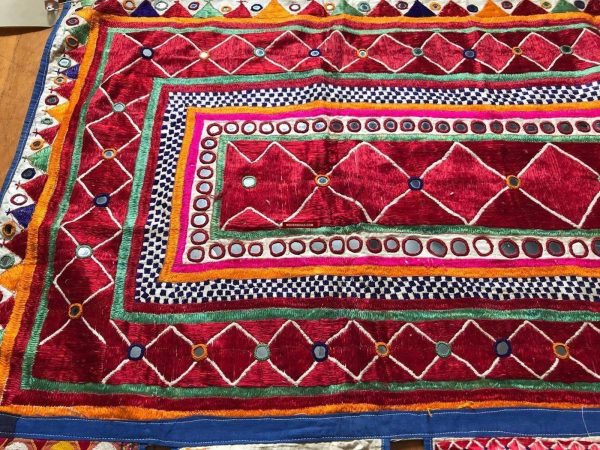 726 Vintage Toran Wall Decor Textile with Silk Floss Embroidery - Gujarat Cheap