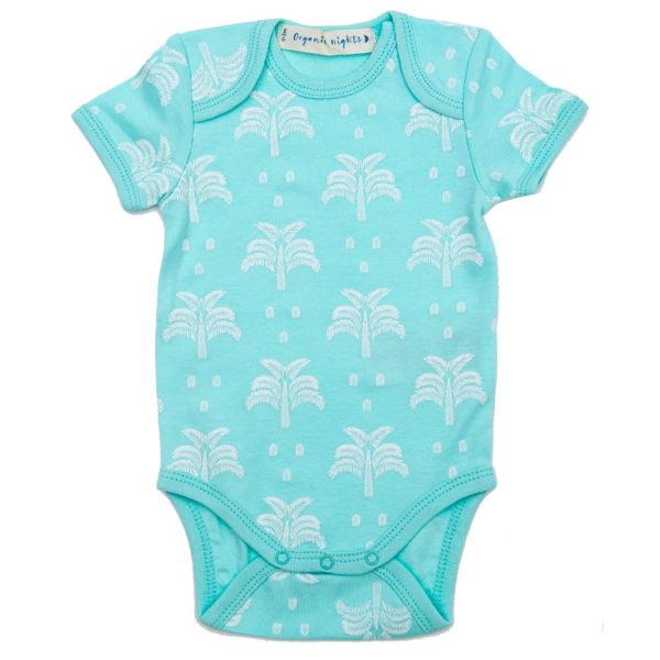 Organic Cotton Summer Short-Sleeve Onesie - Palms and Pineapples in Island Water Green Online