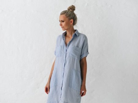 Seaside Tones Linen Tunic Dress - Blue Discount