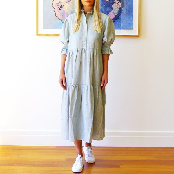 Who s Charlie Lottie Dress - Fine Stripe Sage & White (optional belt) Fashion