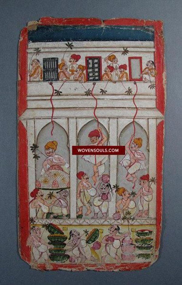 553 Pair of Old Bundi Painting - Holi & Janmashtami Supply